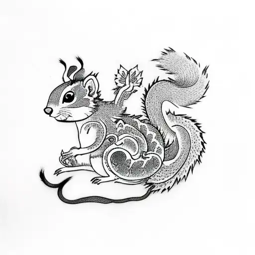 Meditating Squirrel With Dragon Around Him