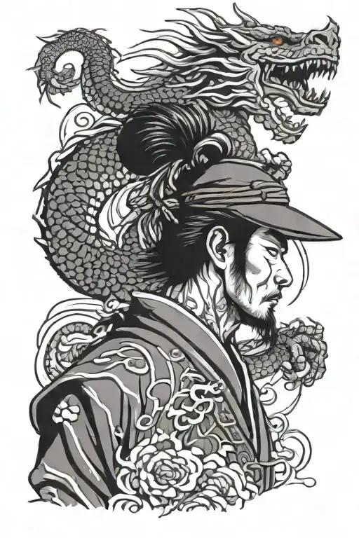 Samurai Warrior With Dragon Wrapped