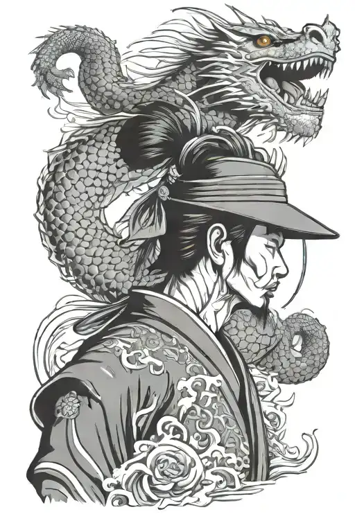 Samurai Warrior With Dragon Wrapped