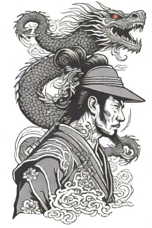Samurai Warrior With Dragon Wrapped