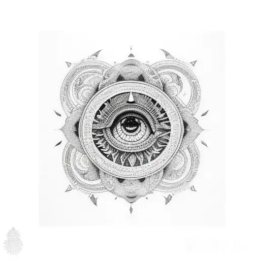 An Intricate Dotwork Tattoo Depicting The Egyptian Eye Surrounded By The Phases Of The Moon