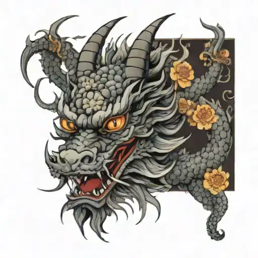 A Dragon With Glasses On A Chrysanthemum Background Looks In The Mirror