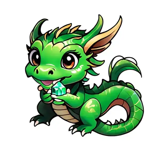 Baby Dragon Holding Emerald Peice
