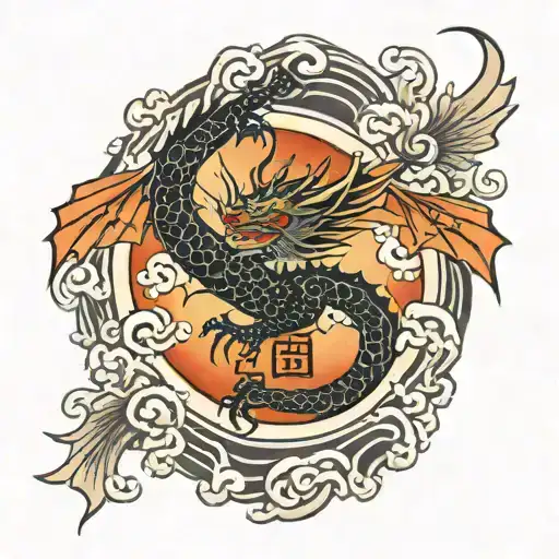 Dragon With Wings With A Circle