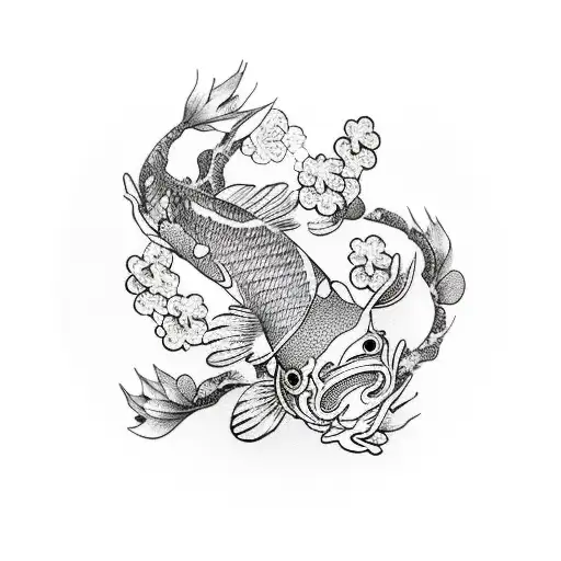 Cherry Blossom Tree Leaves Turning Into Koi Fish Yin Yang