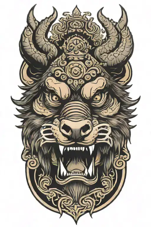 Angry Boar Head Wearing A Crown With A Winged Background