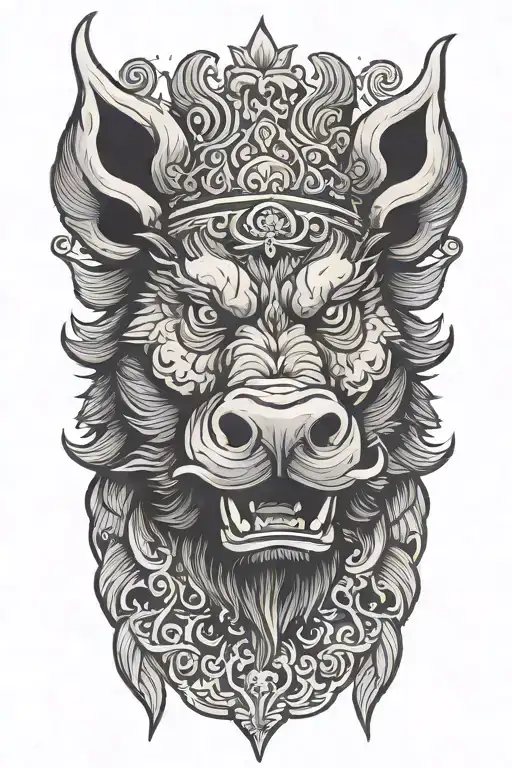 Angry Boar Head Wearing A Crown With Wings Background