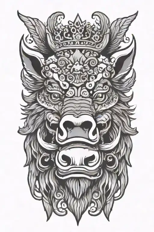 Angry Boar Head With Wings Wearing A Crown
