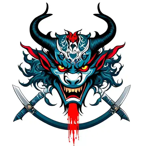Oni Demon Mask With Swords