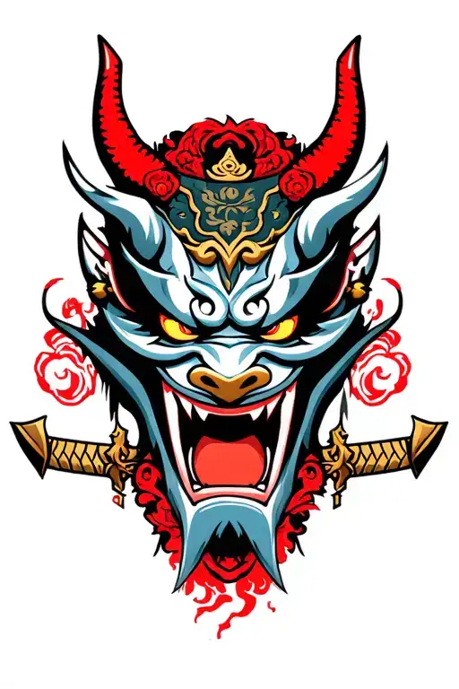 Oni Demon Mask With Swords