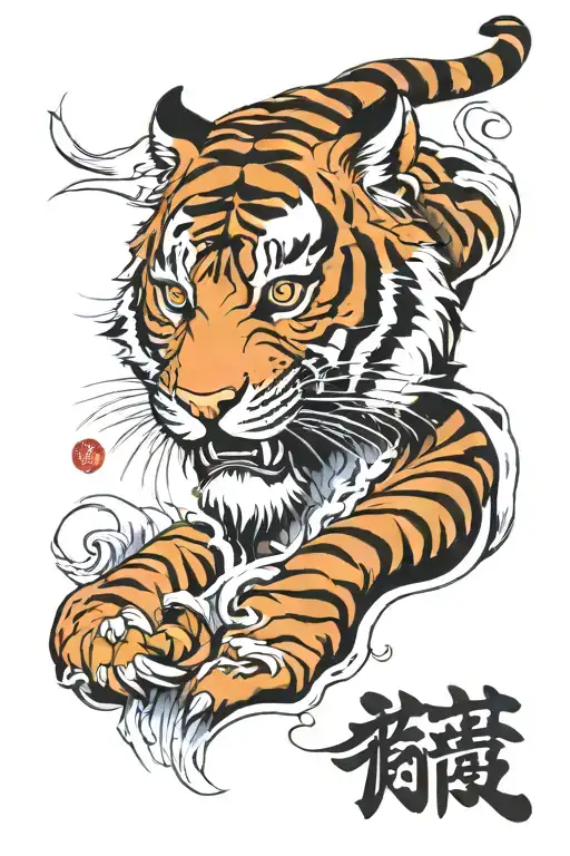Tiger Head With Japanese Writing