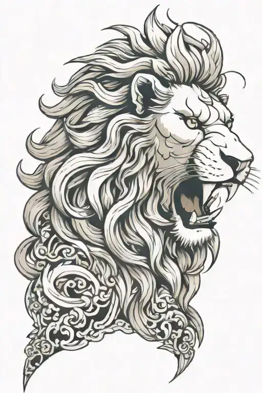 White Lion Head Profile Snarling