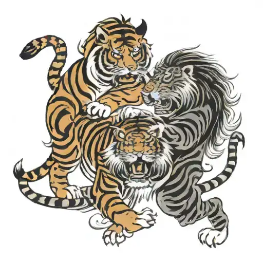 Tiger And Lion Fighting Each Other
