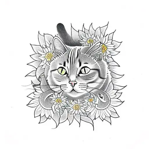 Cat With Sunflower