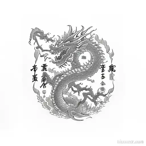 Flowers With A Dragon And The Words By His Grace I Am Healed In Japanese