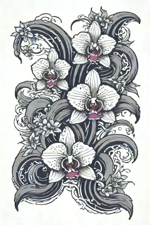 Waves Orchids Moon Merging Together