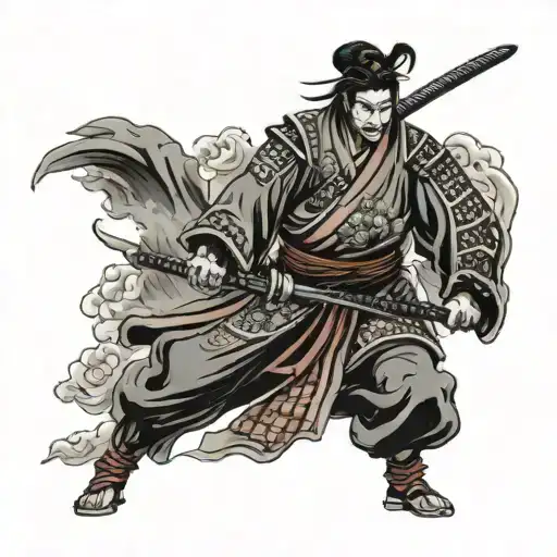 Samurai Warrior Standing Holding Swords
