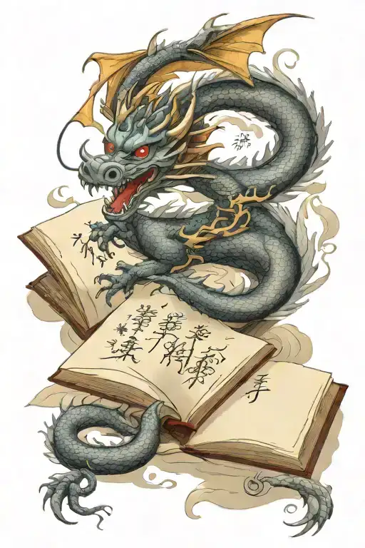 A Dragon Writing Its Future In A Book Open In Front