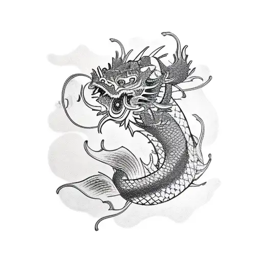 Samurai With Koi Fish And Dragon