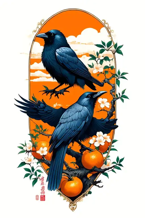 Orange Tree And Raven