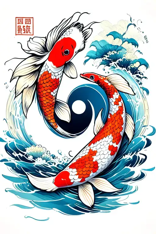 Japanese Koi Swimming Ying And Yang Symbol