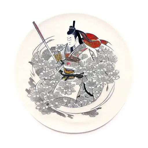 Samurai With Flowers And Koi