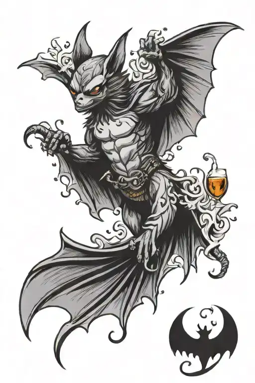 Bat With Wings And Booze In His Claws