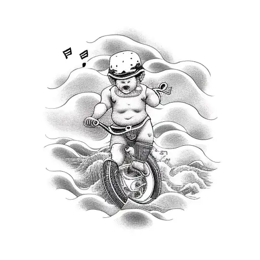 A Baby Riding A Musical Wave On A Bike