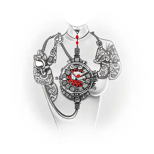 A Necklace Of Red Beads With A Wristwatch Inside