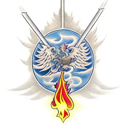 Holy Cross Sword With Phoenix Rising From Flames
