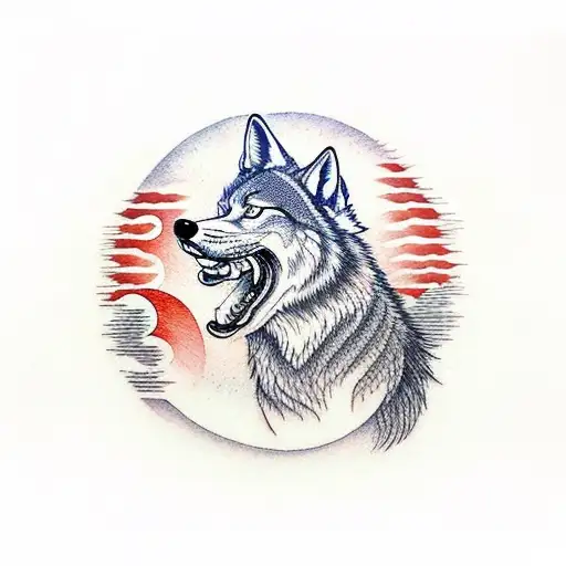 Red Wolf Howling At A Red Sun