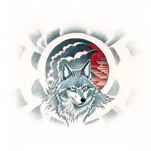 Red Wolf Howling At A Red Sun