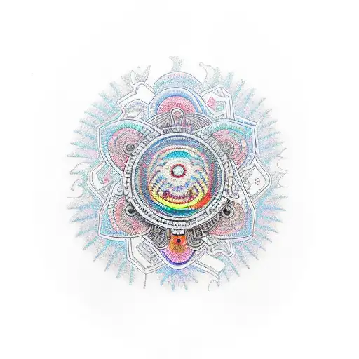 A Psychedelic Tattoo Incorporating Lsd Molecules And A Driving-themed Element