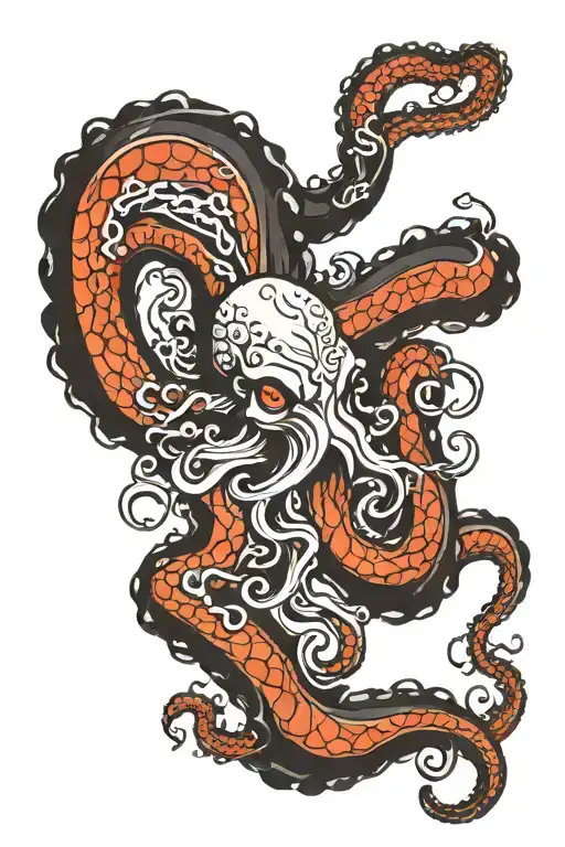 Tattoo Sleeve On Shoulder Of An Angry Octopus With Long Tentacles Twisted Down Arm