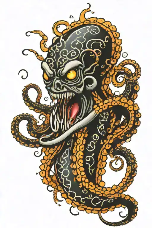 Tattoo Sleeve On Shoulder Of An Angry Octopus With Long Tentacles Twisted Down Arm