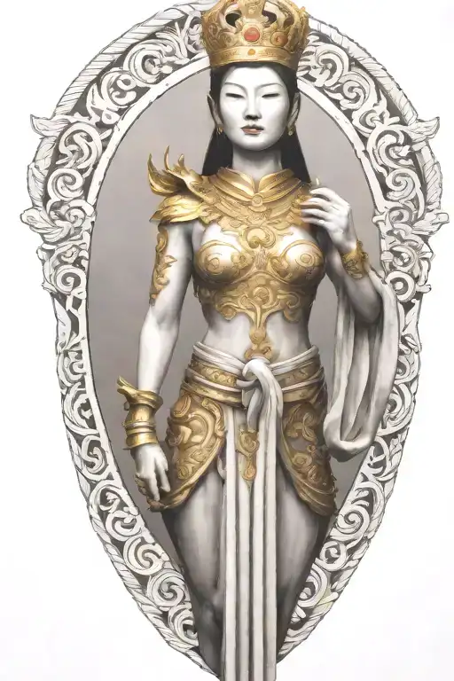 Stone Statue Wearing Golden Crown