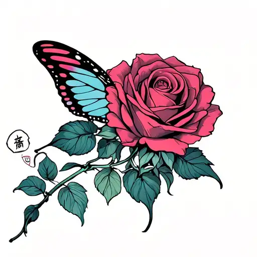 Rose And A Robotic Wings Butterfly