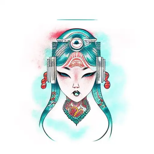 Music Siren Red Hair Teal Background