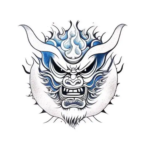 Broken Oni Mask With Flame