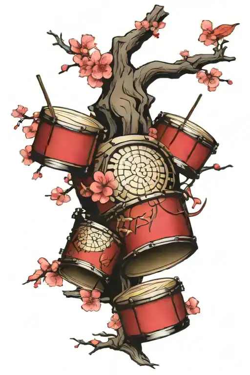 Drums And Cherry Blossom Tree