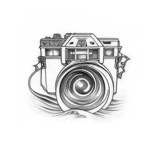 Film Camera With Ocean Waves In Black And White
