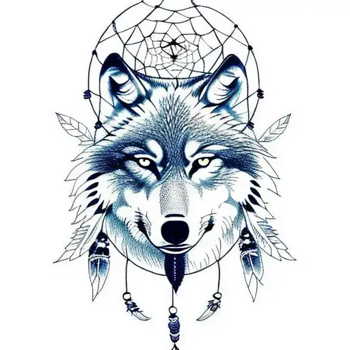 Wolf Dream Catcher Very Detailed Drawing