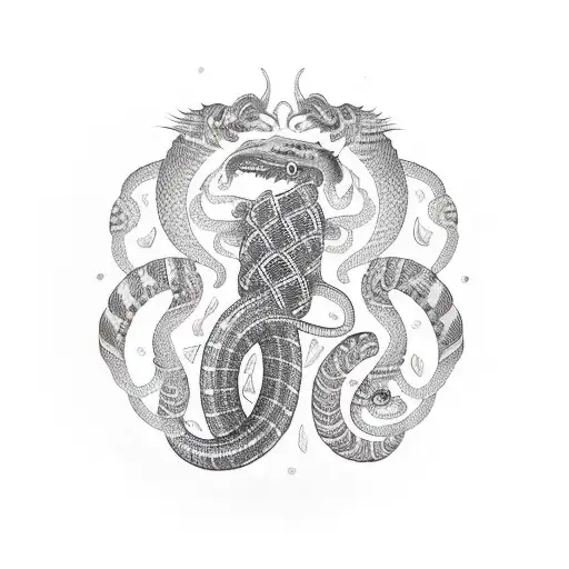 King Cobra In Perfect Circle Swallowing It's Tail