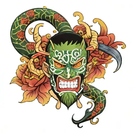 Zoro One Piece Oni Mask Surrounded