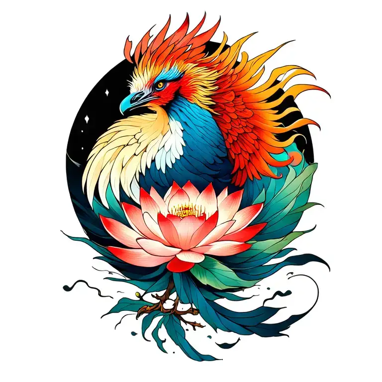 Phoenix And Lotus Flower