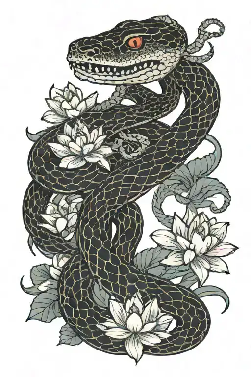 Snake And Lotus Flower