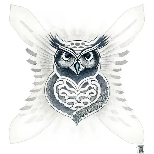 Owl And Hawk Fighting Over Snake On Chest