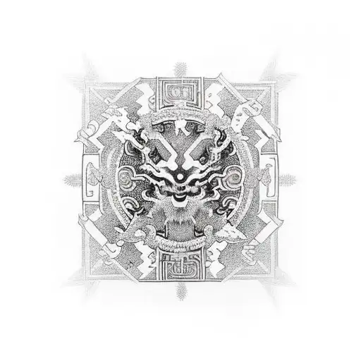 An Intricate Circuit Board Design Incorporating Elements Of Black Metal Imagery