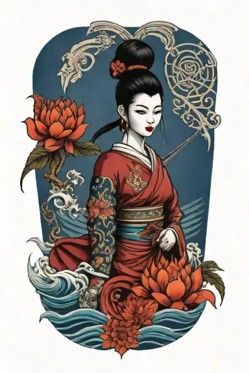 Thai Goddess Warrior Incorporate Sail Boat In The Background