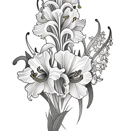 Lily Of The Valley Daffodils Gladiolus And Poppy Morning Glory And Aster Bouquet